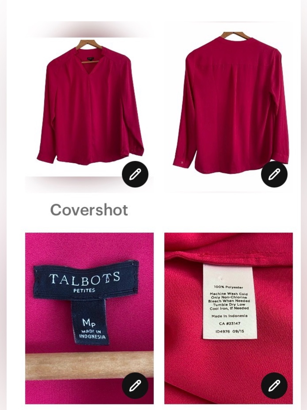 Talbots Raspberry V-Neck Long Sleeve Blouse - Picture 6 of 9
